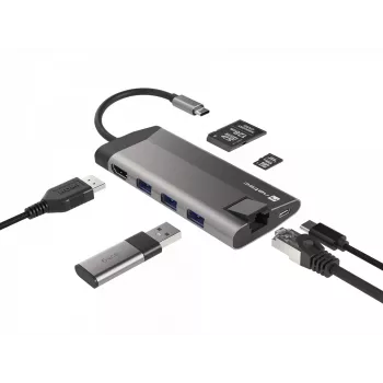NATEC Fowler Plus USB Type-C Juoda Pilka MicroSD SD Hub