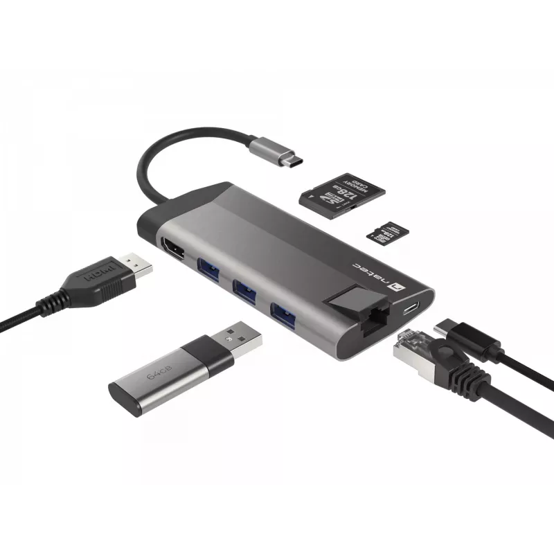NATEC Fowler Plus USB Type-C Juoda Pilka MicroSD SD Hub