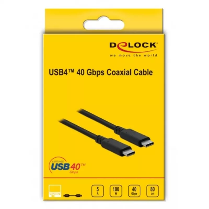 Delock - USB laidas - USB-C (V) į USB-C (V) - USB4 / Thunderbolt 3 / DisplayPort - 20 V - 5 A - 80 cm - palaiko Power Delivery 3.0, palaiko 8K 60 Hz (7680 x 4320), palaiko