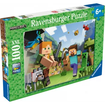 Dėlionė Ravensburger Puzzle XXL 100 dalių Minecraft – didelės dalys vaikams ir gerbėjams