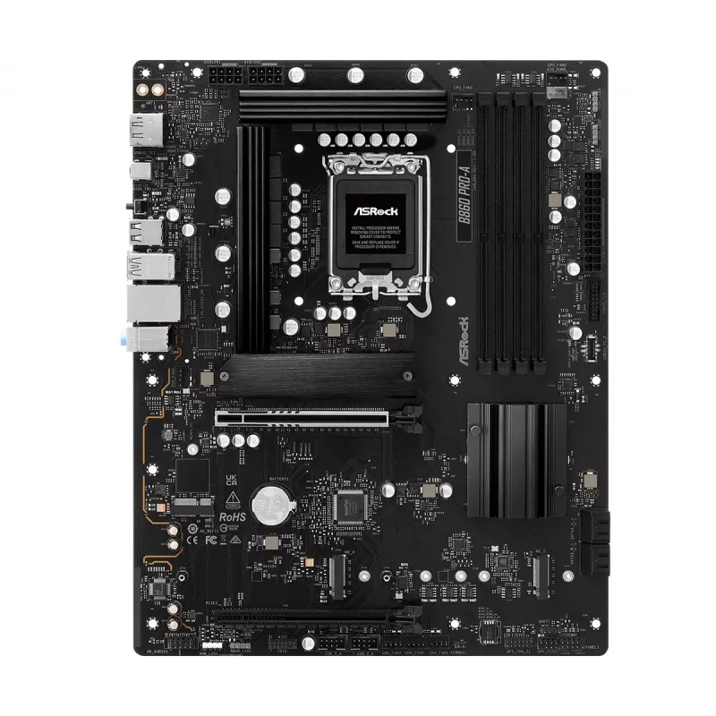 Pagrindinė plokštė ASRock B860 Pro-A — Intel B860 ATX, LGA 1851, DDR5, 4x DIMM, 256GB, 2.5Gb LAN, 1x M.2, 4x SATA III