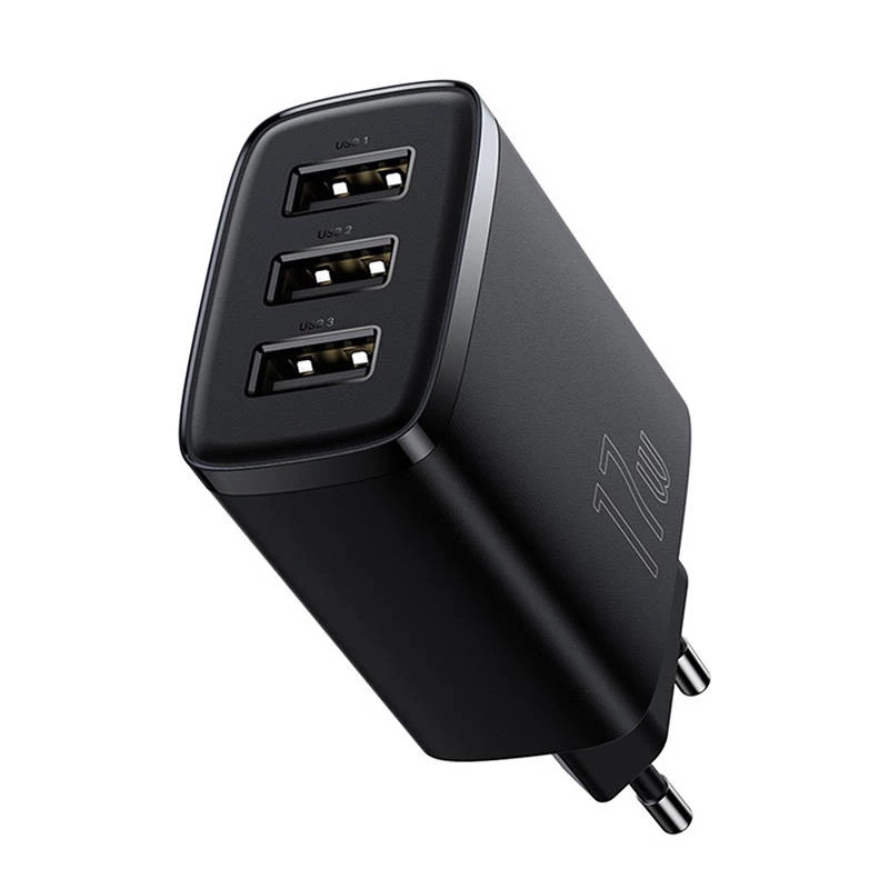 Baseus kompaktiškas greitasis įkroviklis, 3x USB, 17W (juodas)
