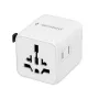Universalus kelioninis maitinimo adapteris GEMBIRD TPA-INT-01-W — įvestis 100–250V, Type G kištukas, kompaktiški matmenys 84×56×85 mm