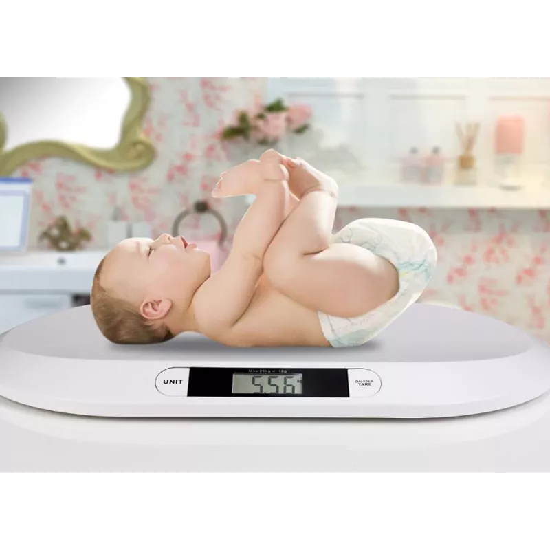 Elektroninės kūdikių svarstyklės ESPERANZA EBS019 — talpa 0,03–20 kg, 0,01 kg padala, didelis 60×25 mm LCD, balta