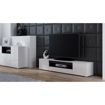 Cama TV stovas VIVA 180 baltas/baltas blizgus + juodas