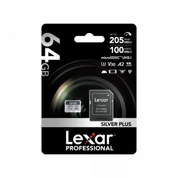 MicroSD kortelė Lexar 64GB UHS-I Class 3 Sidabrinė PLUS