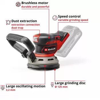 Grindų šlifuoklis EINHELL TP‑RS 18/32 Li BL Solo — 24 000 aps./min, Juoda/Raudona, 1,11 kg