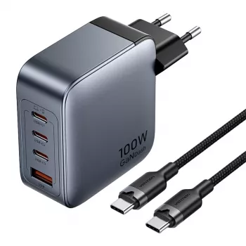 Vention maitinimo įkroviklis TZ-FETH0-EU 3× USB-C + 1× USB-A 100W, PD iki 30W vienam C, įėjimas 100–240V