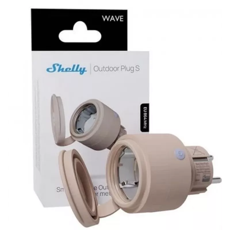 Išmanusis lauko kištukinis lizdas Shelly Wave WiFi valdymas IP44 – 230 V, 12 A, 2500 W, SmartStart, OTA, LED