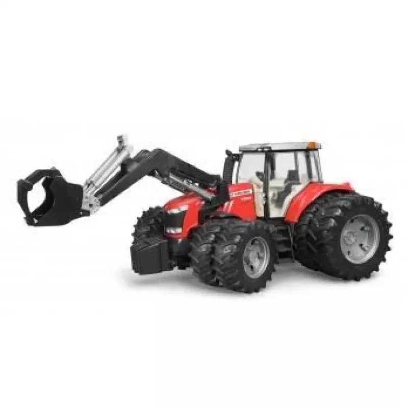 Žaislinis traktorius BRUDER Massey Ferguson 7624 su priekiniu krautuvu, raudonos spalvos, nuo 3 metų amžiaus