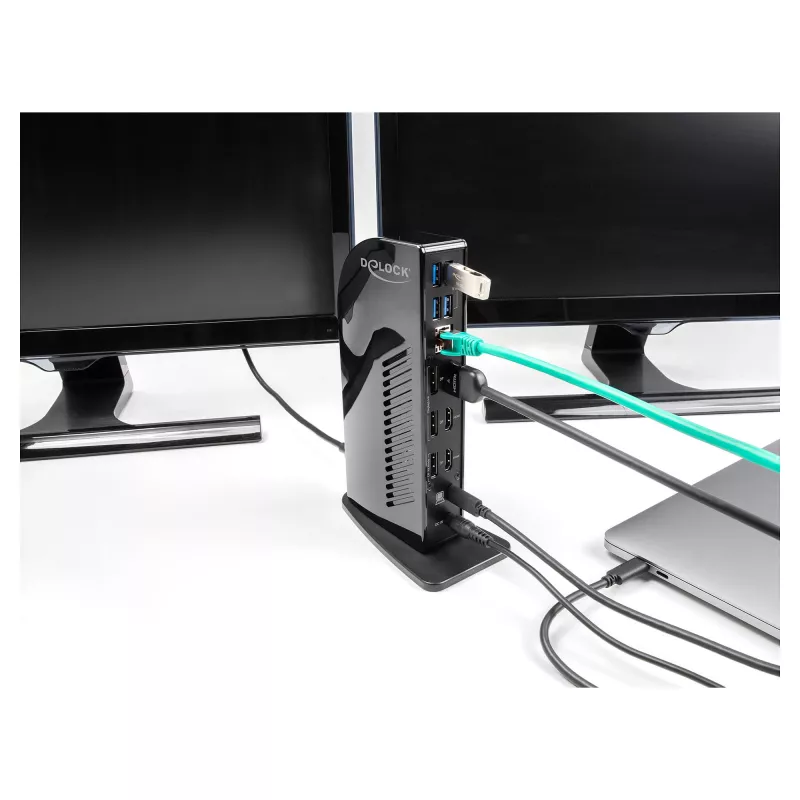 DeLOCK USB-C trigubo ekrano prijungimo stotelė 4K USB šakotuvas LAN garsas PD 96W