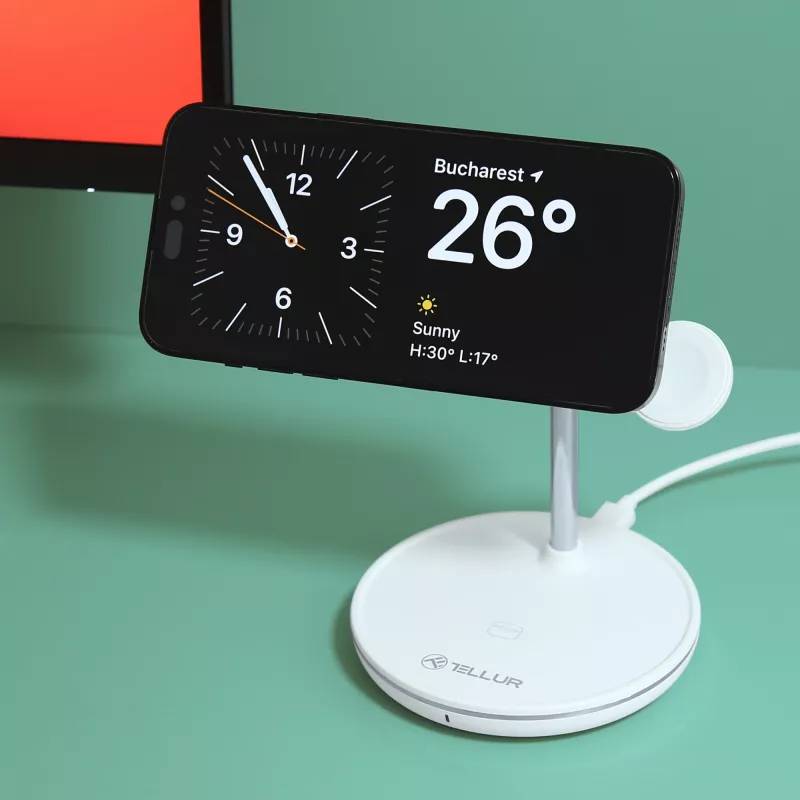 Belaidis stalinis įkroviklis Tellur TLL151391 3-in-1 MagSafe greitas įkrovimas telefonui, laikrodžiui ir ausinukams