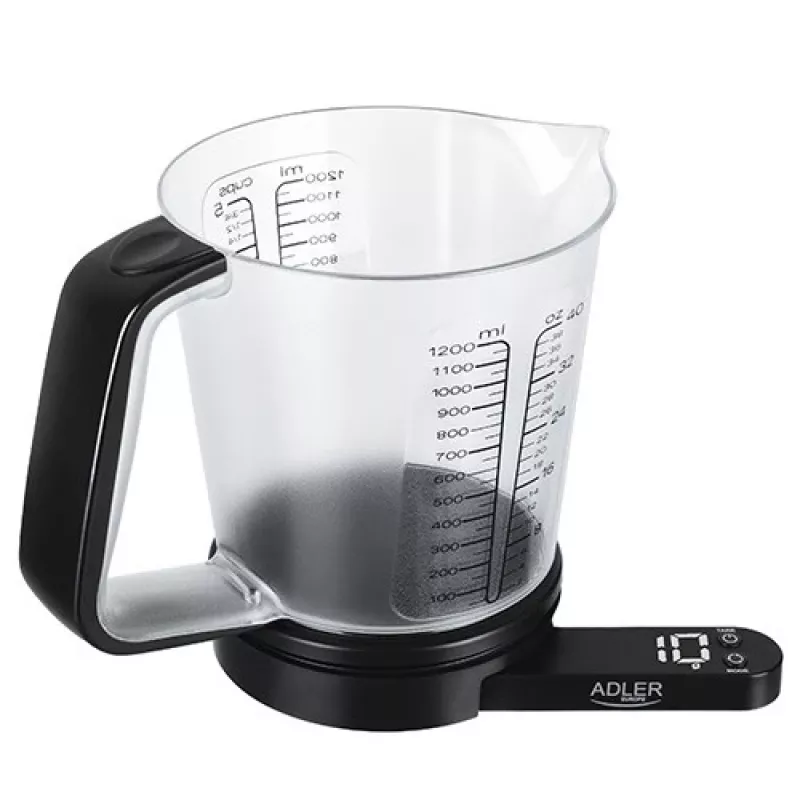 Virtuvinės svarstyklės Adler AD 3178 su matavimo puodeliu, maks. talpa 5 kg, tikslumas 1 g, juodos