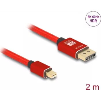 DeLOCK Mini DisplayPort į DisplayPort kabelis 8K 60 Hz 2 m raudonas metalas be skląsčio