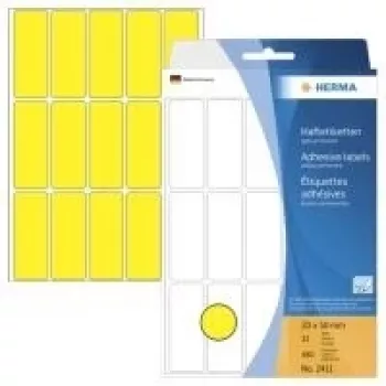 HERMA - permanentiniai lipdukai - Geltona - 20 x 50 mm 480 lipdukų (32 lapai x 15) (2411)