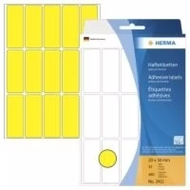 HERMA - permanentiniai lipdukai - Geltona - 20 x 50 mm 480 lipdukų (32 lapai x 15) (2411)