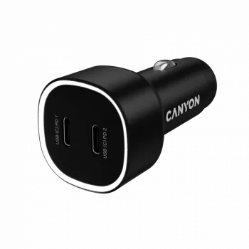 Automobilinis įkroviklis CANYON OnDrive 60 PD 60W 2xUSB-C — 60 W galia, 2 USB-C prievadai, juodas