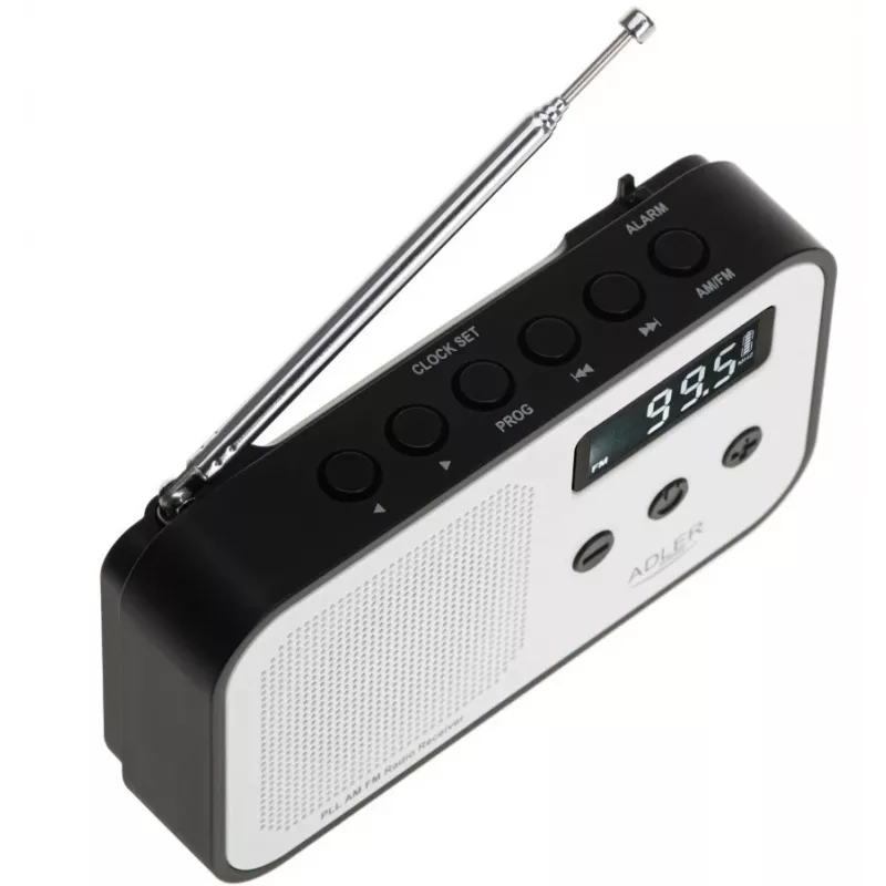 Nešiojamasis skaitmeninis radijas Adler AD 1907 — AM/FM, skaitmeninis imtuvas, žadintuvas, USB-C, 600 mAh baterija, LCD, 20 išsaugotų stočių, teleskopinė antena