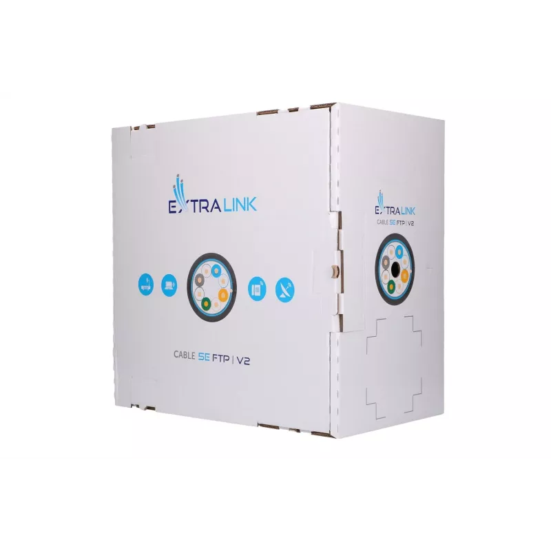 Tinklo kabelis Extralink vytos poros CAT5E FTP (F/UTP) V2 Outdoor 305 m juodas