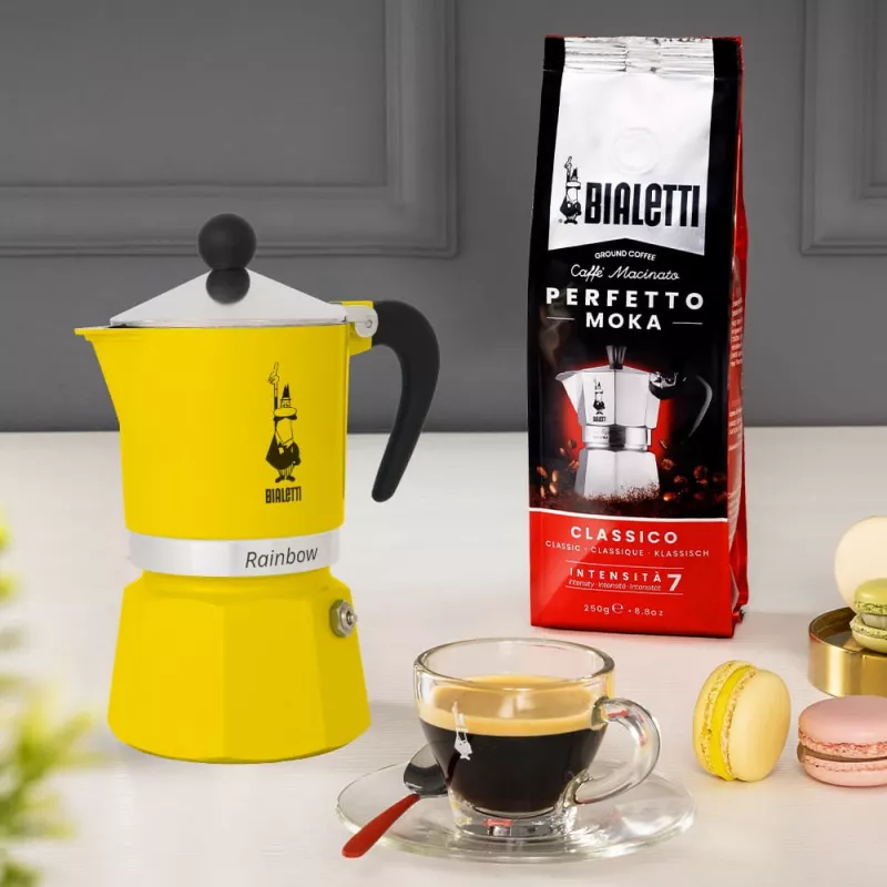 Moka puodas Bialetti Rainbow juoda geltona