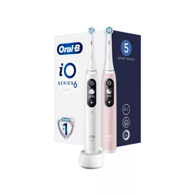Braun Oral-B iO Series 6 Duo Electric Toothbrush 2-Pack White/Pink