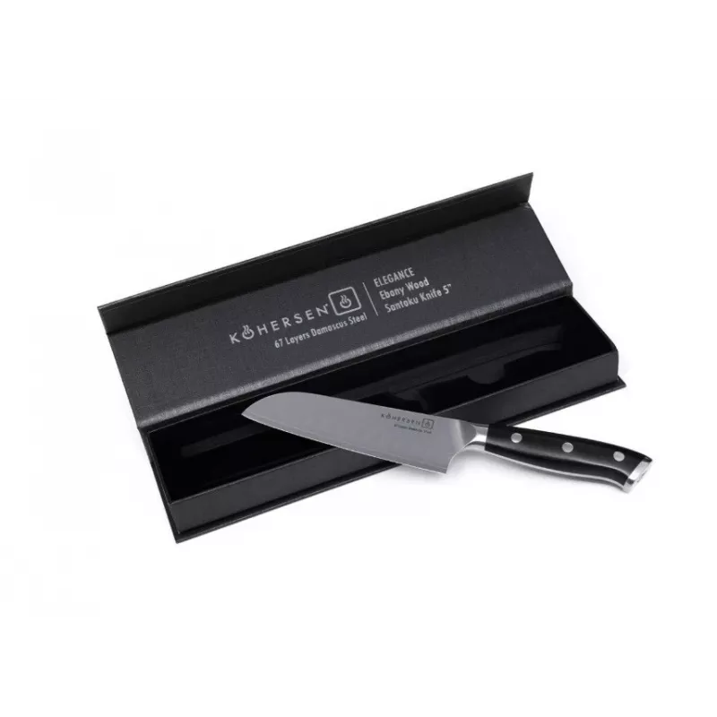 Kohersen Elegance Ebony Wood Santoku peilis Damasko plienas 12,7 cm