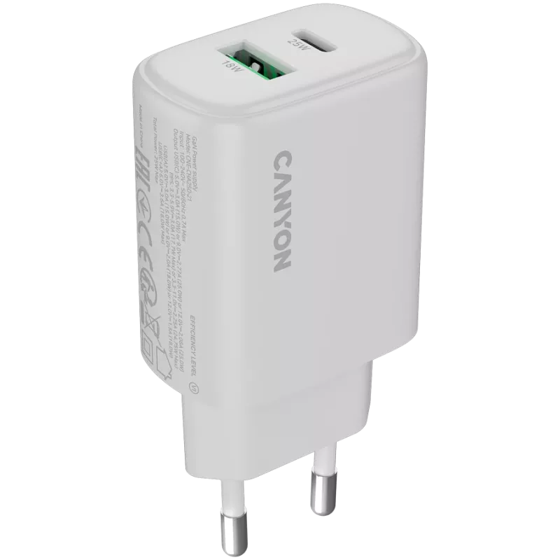 CANYON įkroviklis OnCharge 250 25W 1xPD 1xQC EU Baltas