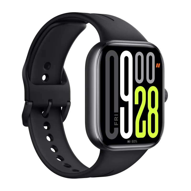 Išmanusis laikrodis „Xiaomi Watch 5“ stačiakampis, 2,07 colio AMOLED ekranas, juodas korpusas, juodas TPU dirželis, 47,5 mm, 5 ATM