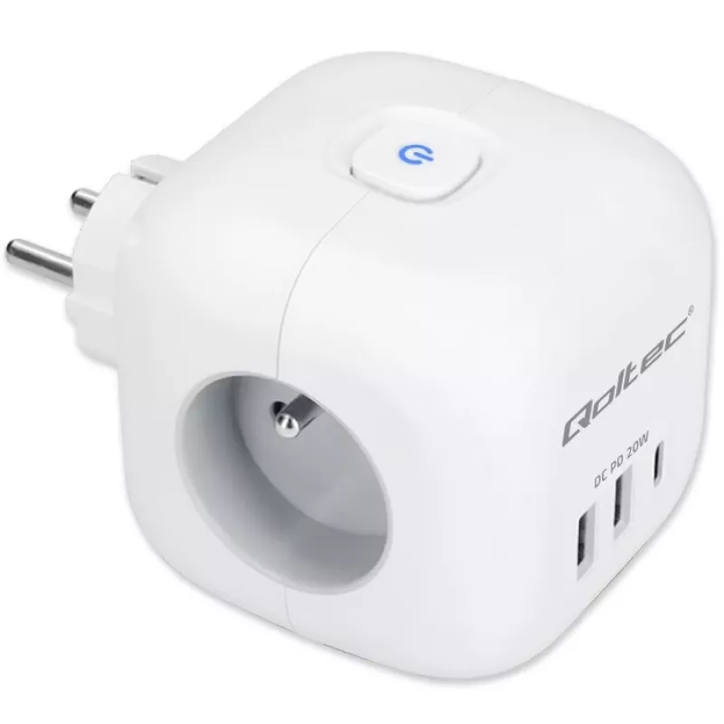 Maitinimo lizdų blokas QOLTEC 52548 su 3×AC lizdais ir USB prievadu