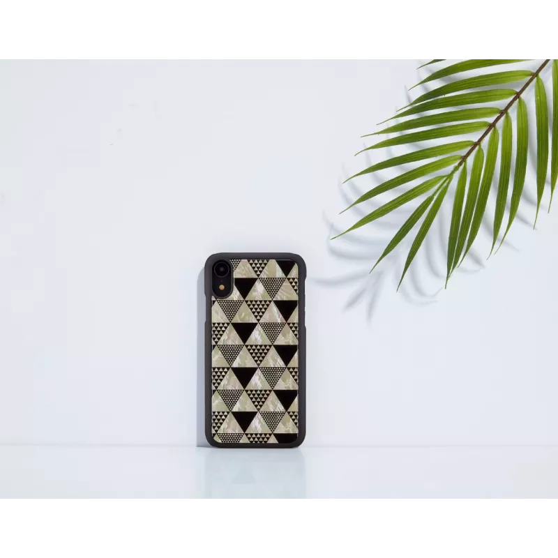 Išmaniojo telefono dėklas iKins, skirtas iPhone XR — piramidės raštas, juodas
