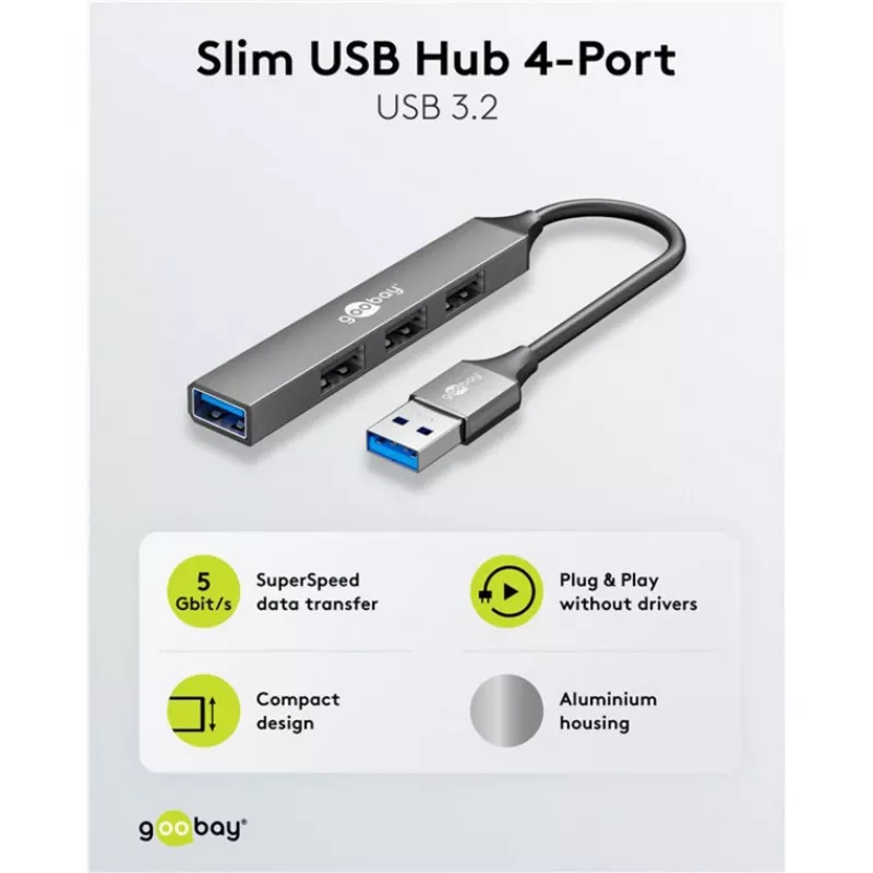 Goobay USB šakotuvas 74456 Type-A 5000 Mbit/s šviesiai pilkas