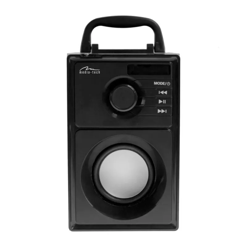 Belaidis garsiakalbis MEDIA-TECH MT3179, 20 W (RMS 15 W), Bluetooth 5.1, FM, MicroSD, USB, AUX, ličio jonų, 6 val., medinis korpusas