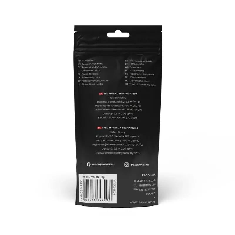 Termo pasta SAVIO TG-03 13,5 W/m·K, 2 g — terminio sąsajos junginys