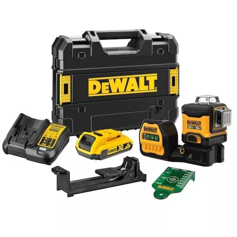 Lazerinis nivelyras DeWalt DCE089D1G18-QW žalias spindulys savaiminis išsilyginimas 360° suderinamas su imtuvu