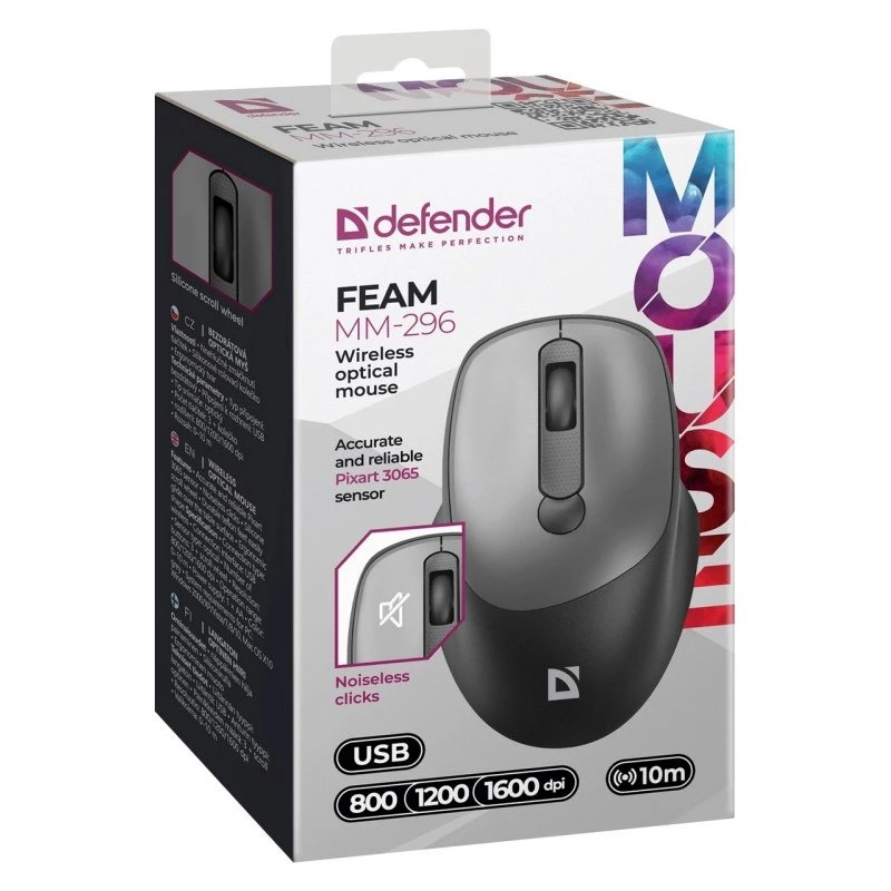 Belaidė pelė Defender Silent Click Feam pilka 52298