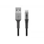 USB-A į Lightning kabelis GOOBAY 2 m, medžiaginis apvalkalas, 3,3 mm skersmuo, tamsiai pilka / sidabrinė