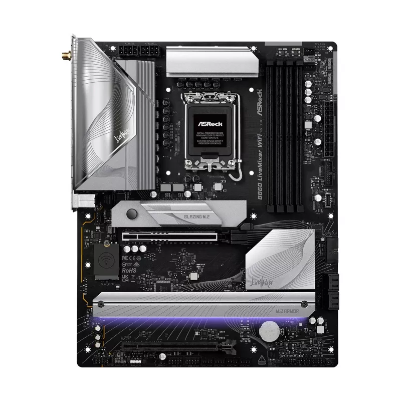 Pagrindinė plokštė ASRock B860 LiveMixer WiFi — Intel B860, LGA 1851, ATX, DDR5, 4 DIMM, Wi‑Fi 6E, 2.5Gb LAN