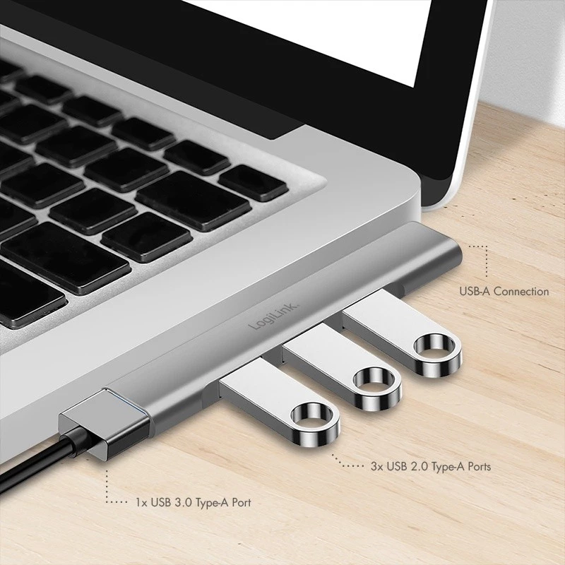 „LogiLink“ USB 3.2 Gen1 šakotuvas 4 prievadų USB-A 1x USB3.0 AF 3x USB2.0 AF UA0436