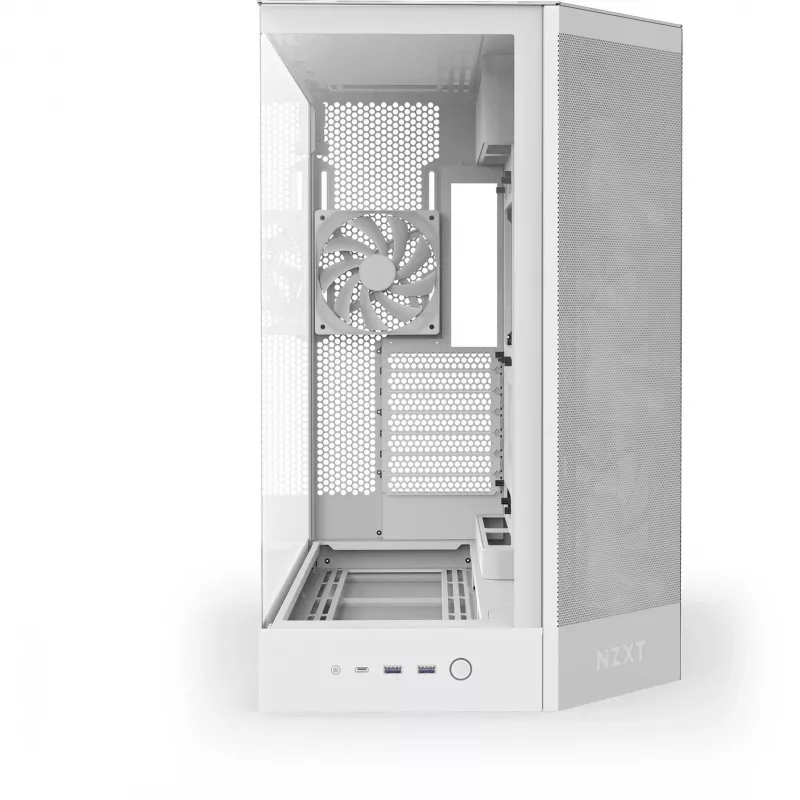 PC korpusas NZXT H9 Flow Midi Tower baltas — ATX/EATX/Micro ATX/Mini-ITX, 3x140 mm priekyje, 1x120 mm gale, 2x3,5 col. ir 6x2,5 col. nišos, grūdintas stiklas