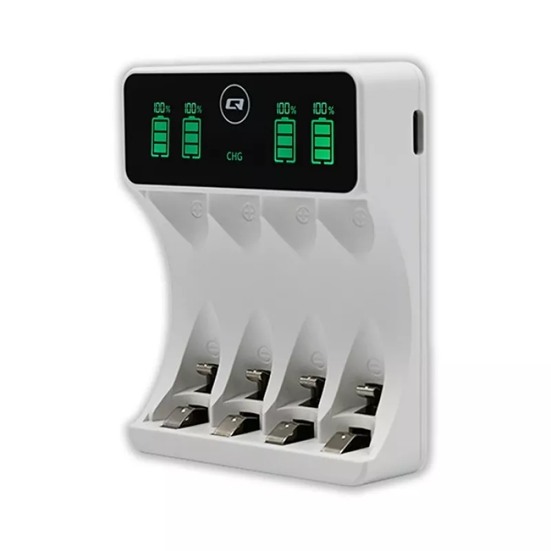 Baterijų įkroviklis QOLTEC 50848, skirtas NiMH AAA (R03) ir AA (R6) elementams, su LCD ekranu