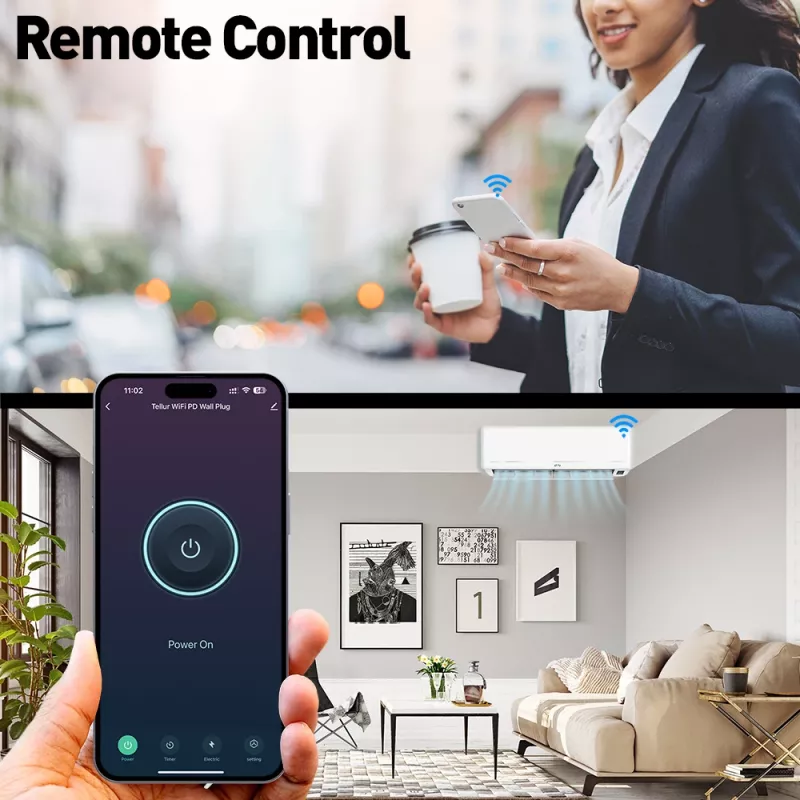 Išmanusis WiFi sieninis kištukas Tellur TLL331531 — 3600W 16A, nuotolinis valdymas per Wi‑Fi