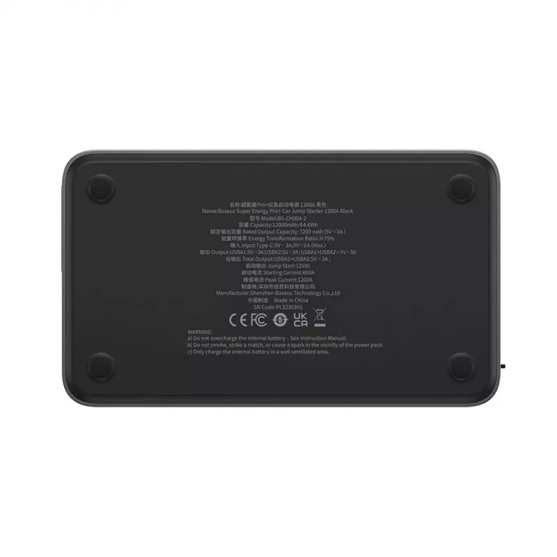 Išorinė baterija / starteris Baseus Pro+ automobilinis starteris, 12000 mAh, 1200 A, USB (juodas)
