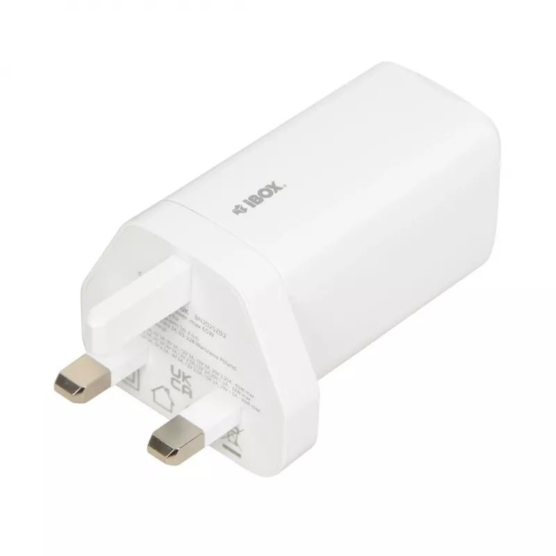 iBOX C-65 Balta, GaN 65W universalus įkroviklis su UK kištuku