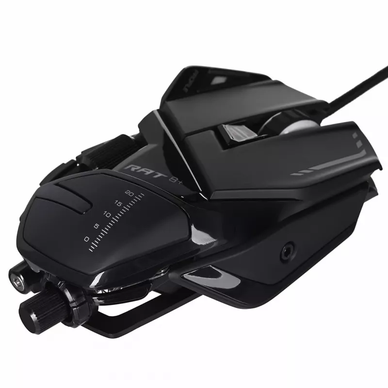 Žaidimų pelė Mad Catz R.A.T. 8+ — dešiniarankė, optinė, 16000 DPI, 11 mygtukų, USB Type-A, 145 g