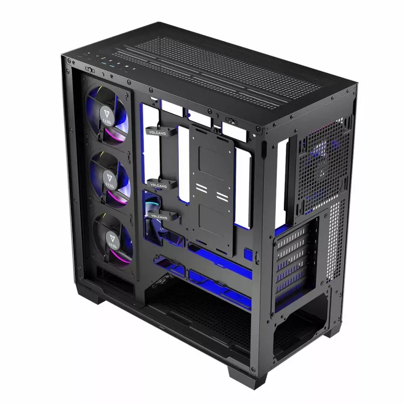PC korpusas MODECOM Volcano Stellar 5F ATX Midi Tower, grūdintas stiklas, 5 iš anksto sumontuoti ventiliatoriai, USB‑C, palaiko microATX/ATX, maks. GPU 420 mm, CPU aušintuvo aukštis 175 mm