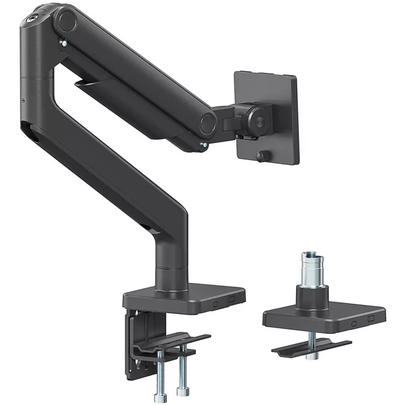 Monitoriaus laikiklis DIGITUS Single, spaustukas, iki 49 colių (124,5 cm), 20 kg, VESA 75x75–100x100, pasvirimas -20° iki 50°, aukščio reguliavimas, juodas