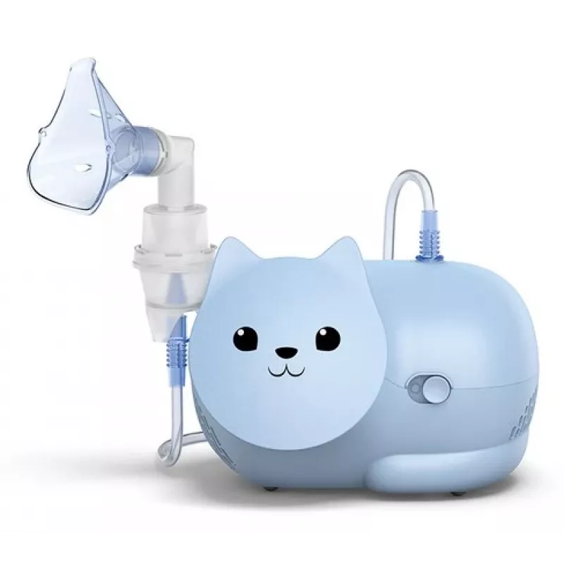 Tinklinis purkštuvas Omron Nami Cat NE-C303K-KDE — stalinis inhaliatorius, 0,35 ml/min, vaikams ir suaugusiems, mėlynas, P235×G148×A157 mm