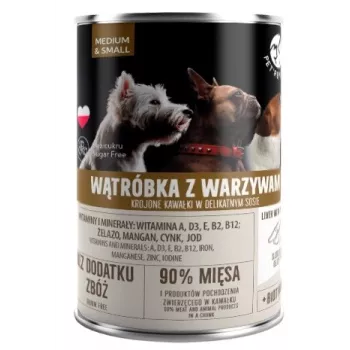 Šlapias šunų maistas PetRepublic DOG 400 g, gabalėliai padaže su kepenimis ir daržovėmis mažiems ir vidutiniams šunims
