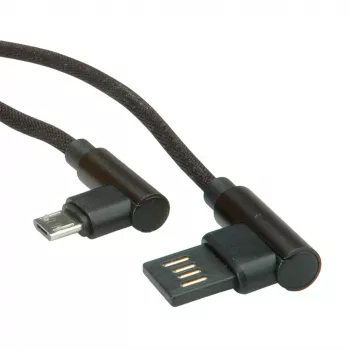 ROLINE USB 2.0 laidas, kampuotas, A tipo reversinis - Micro B, ST/ST, juodas, 0,8 m (11.02.8720)