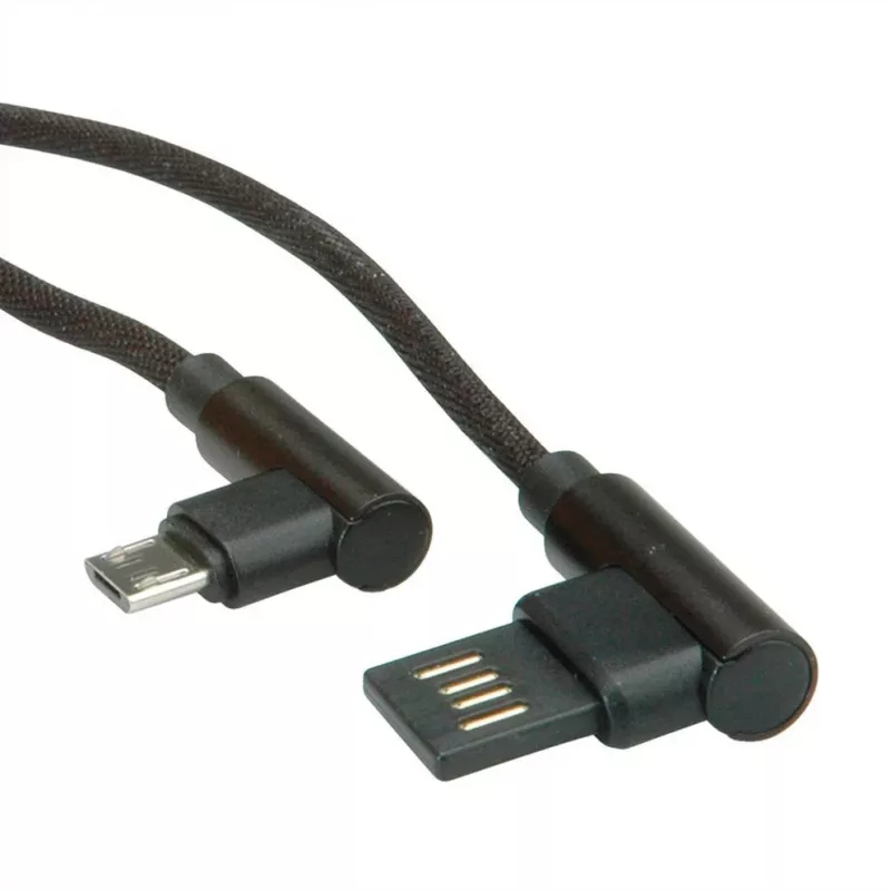 ROLINE USB 2.0 laidas, kampuotas, A tipo reversinis - Micro B, ST/ST, juodas, 0,8 m (11.02.8720)